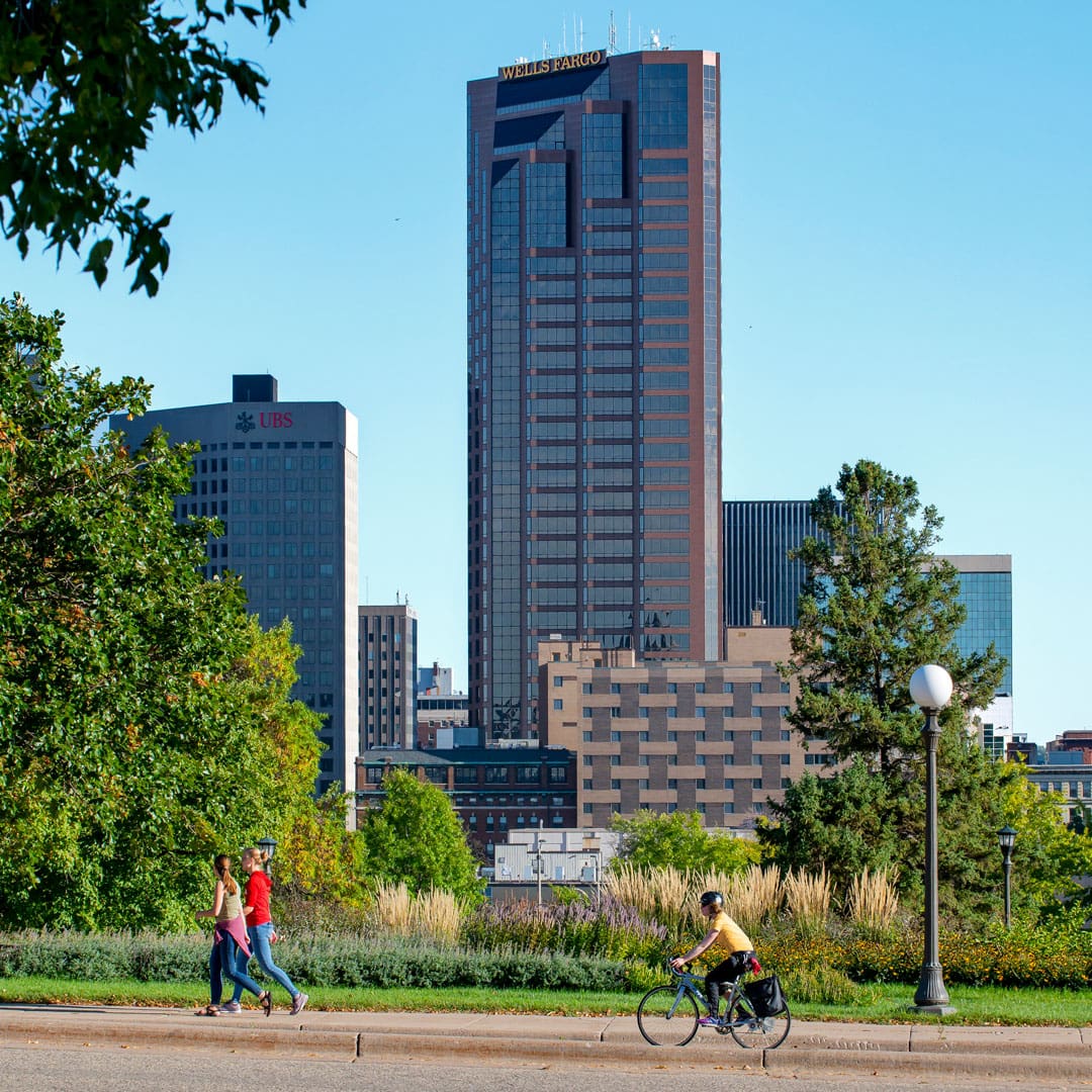 Wells Fargo Place from a bike trail
