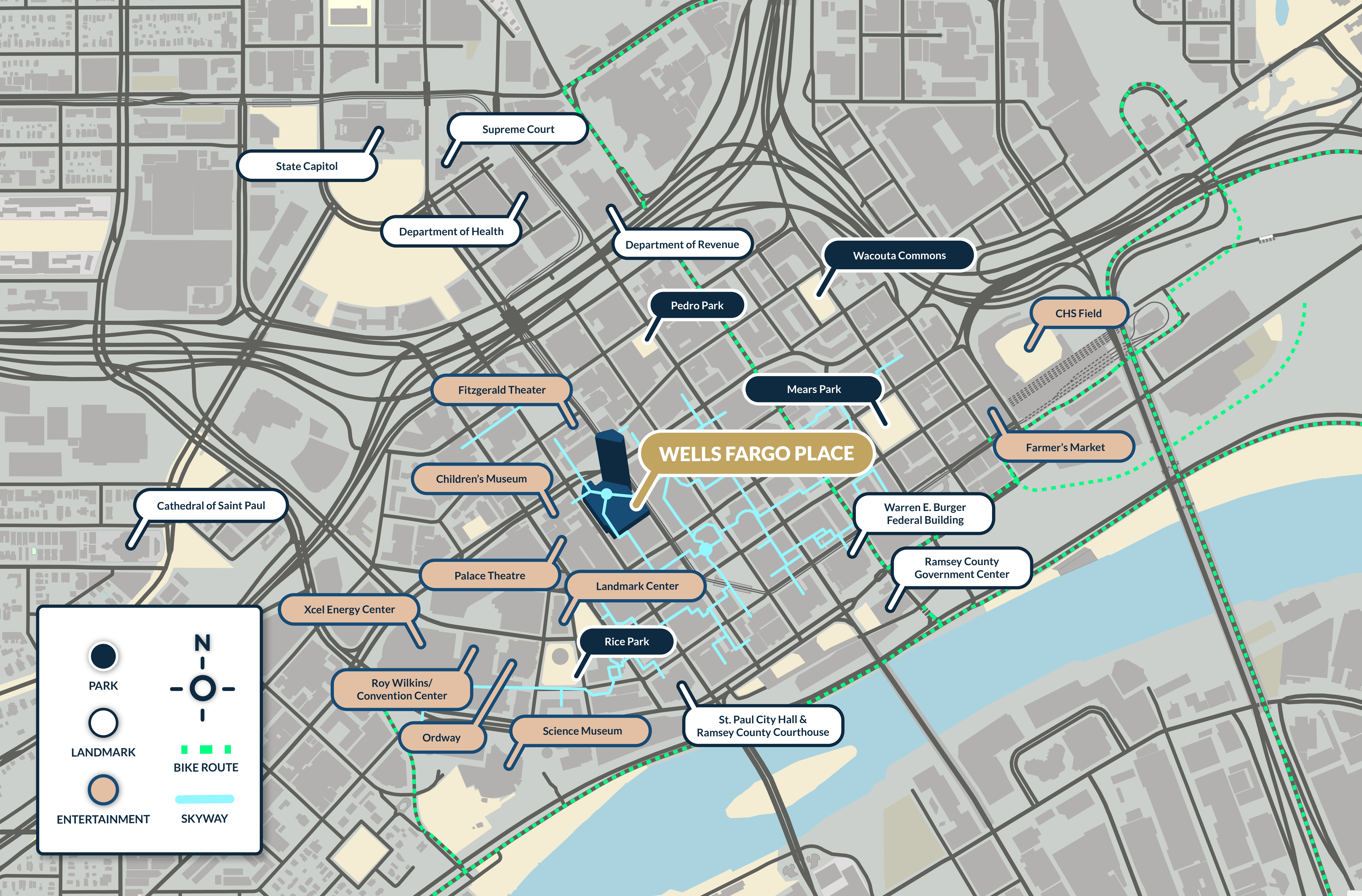 Map of the downtown saint paul area